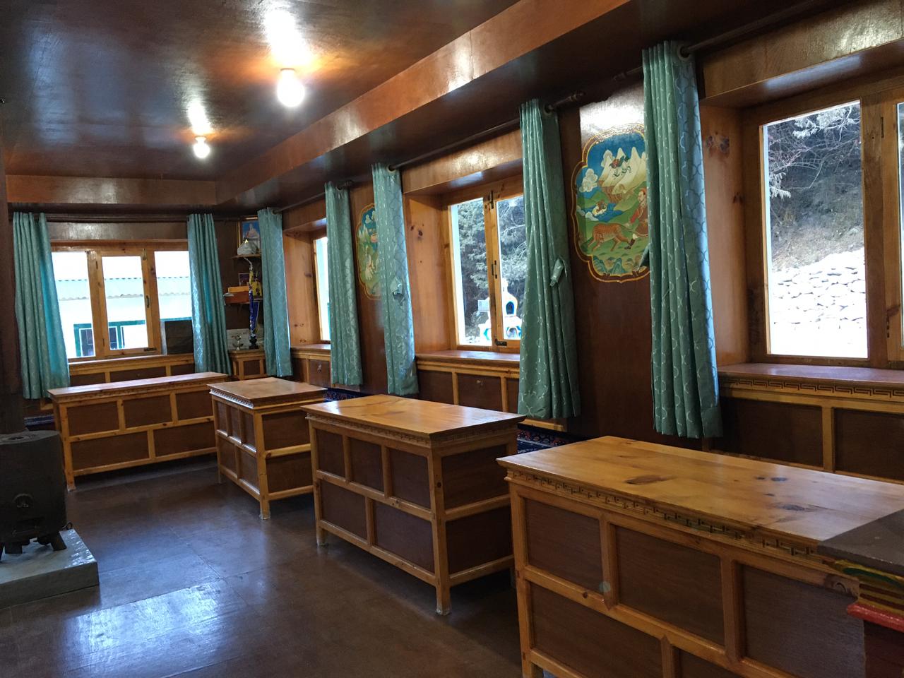 Wood-heated dining room